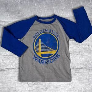 NBA Boys Golden State Warriers Shirt Raglan Long Sleeve XS 4/5 Grey Blue Tee